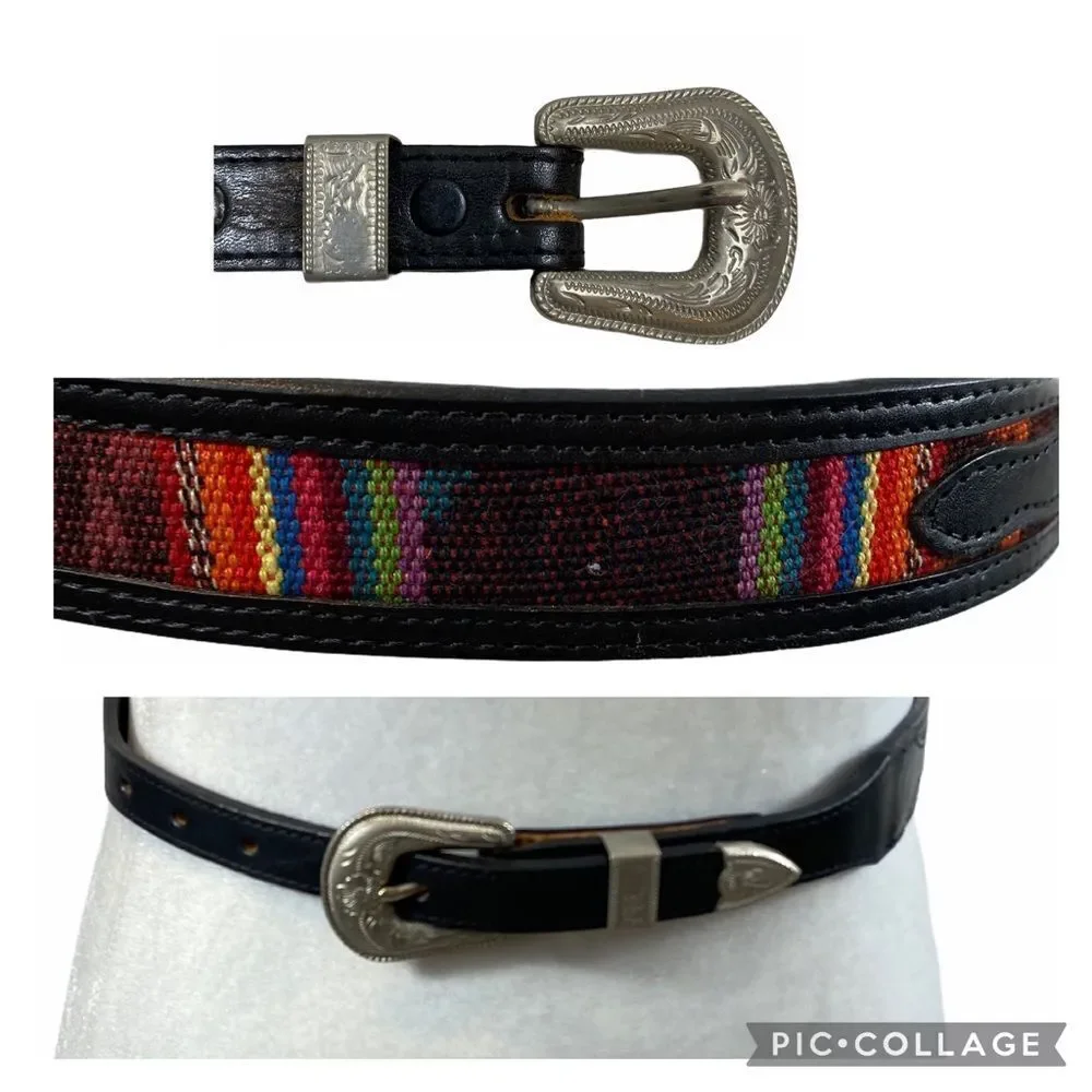 NWOT Brushy Creek Serape Black Leather Belt 28‎
